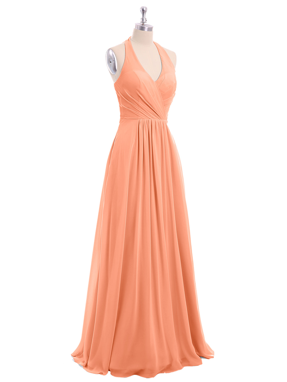 V Neckline Chiffon Dress with Bow Straps Papaya Plus Size-Daphne BABARONI