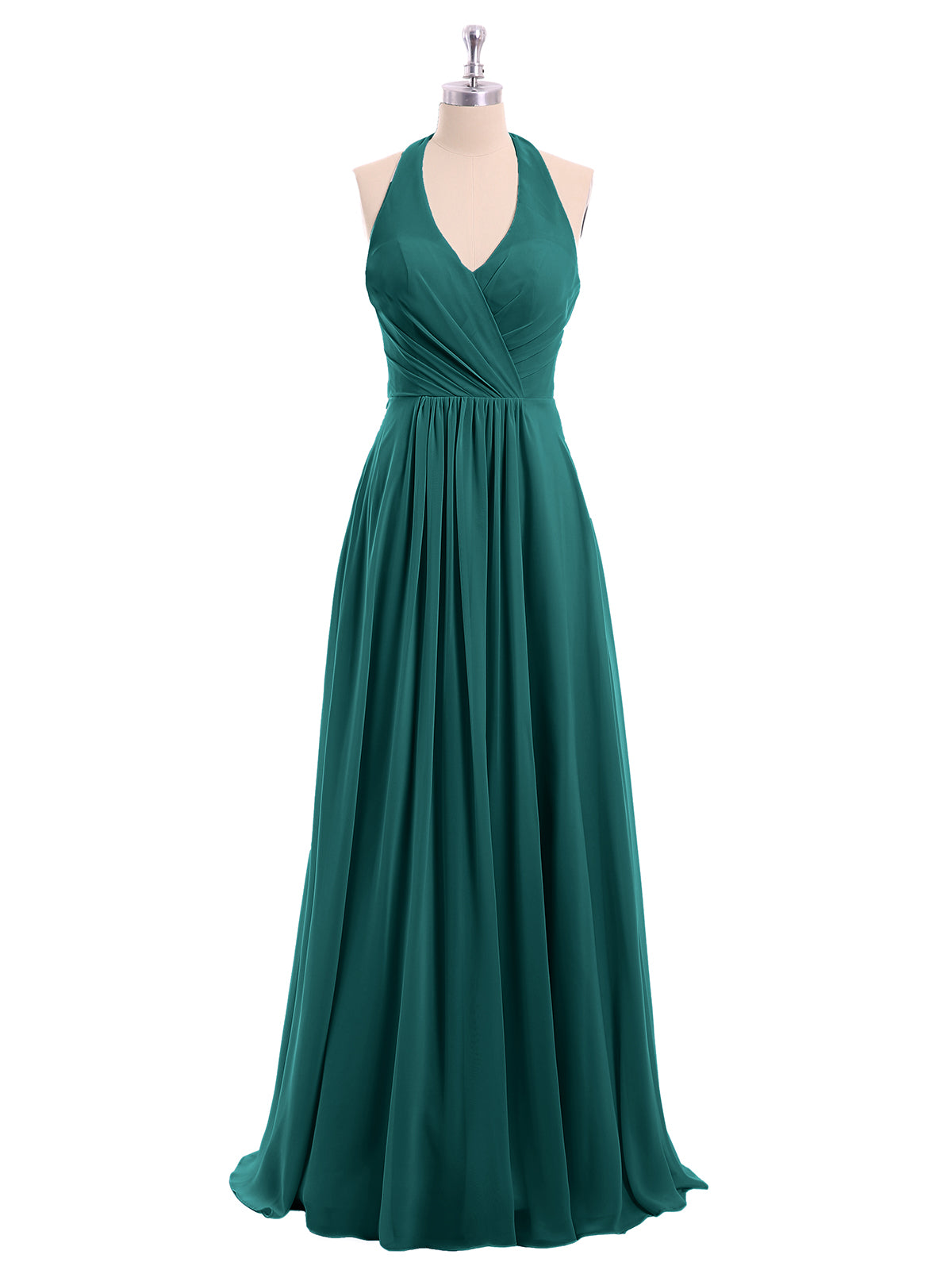 V Neckline Chiffon Dress with Bow Straps Peacock Plus Size-Daphne BABARONI