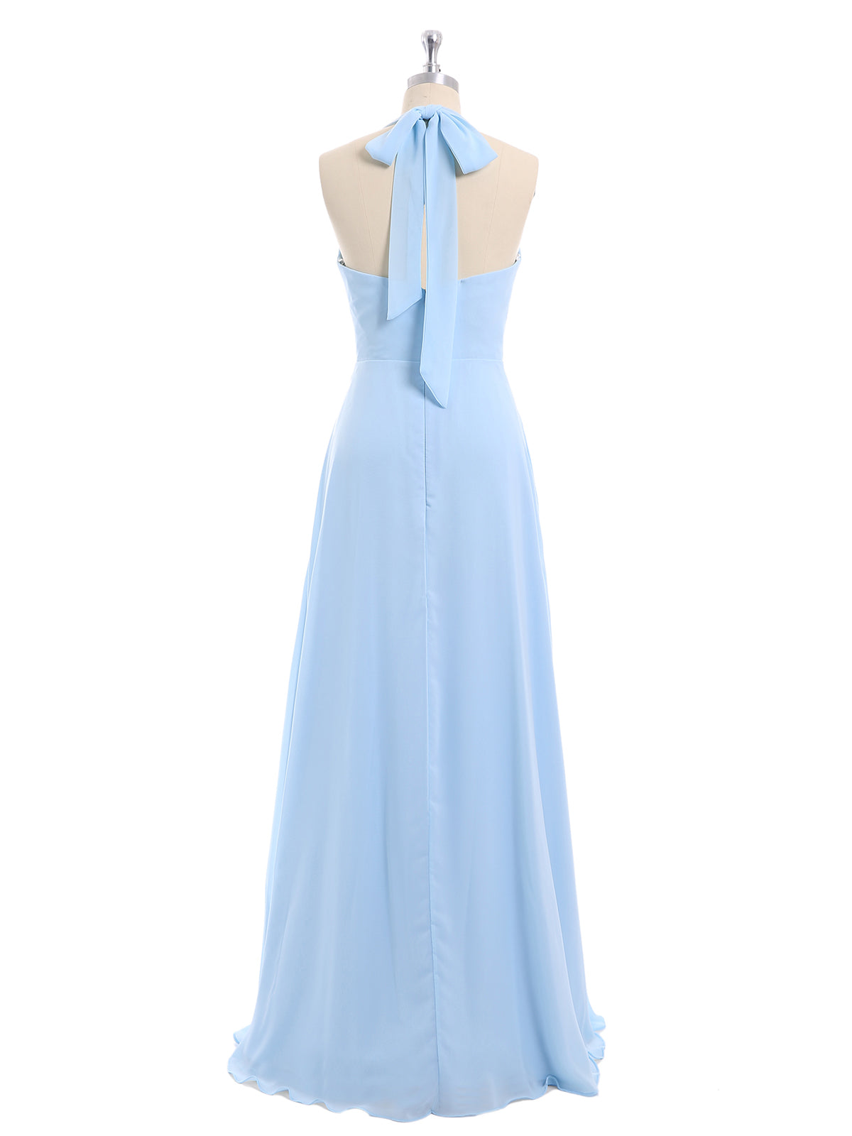 V Neckline Chiffon Dress with Bow Straps Sky Blue Plus Size-Daphne BABARONI