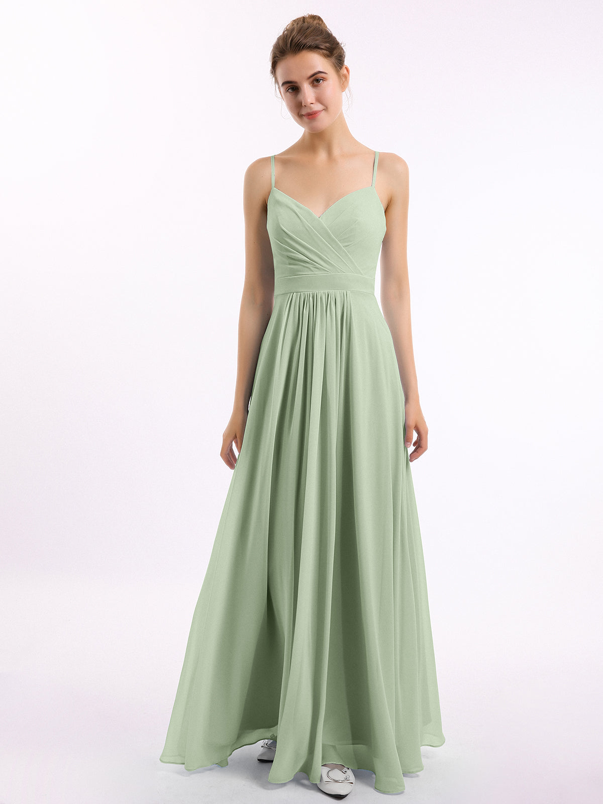 Spaghetti Straps Chiffon Dress with Sweetheart Neck Dusty Sage- Debby ...