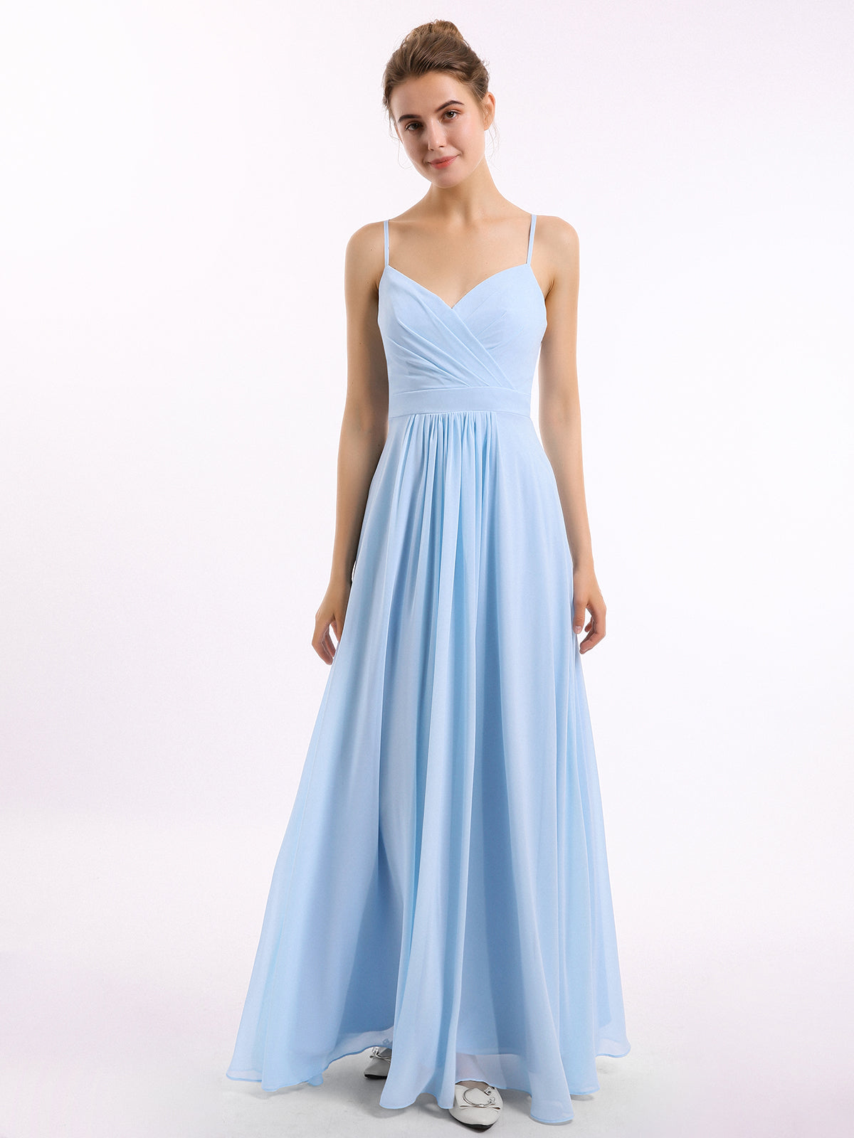 Spaghetti Straps Chiffon Dress with Sweetheart Neck Sky Blue- Debby ...