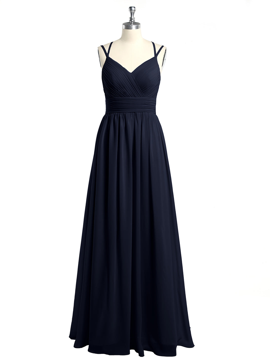 Plus Size Dark Navy Chiffon Bridesmaid Dress - Sweetheart Neck Spaghetti Strap Maxi Gown
