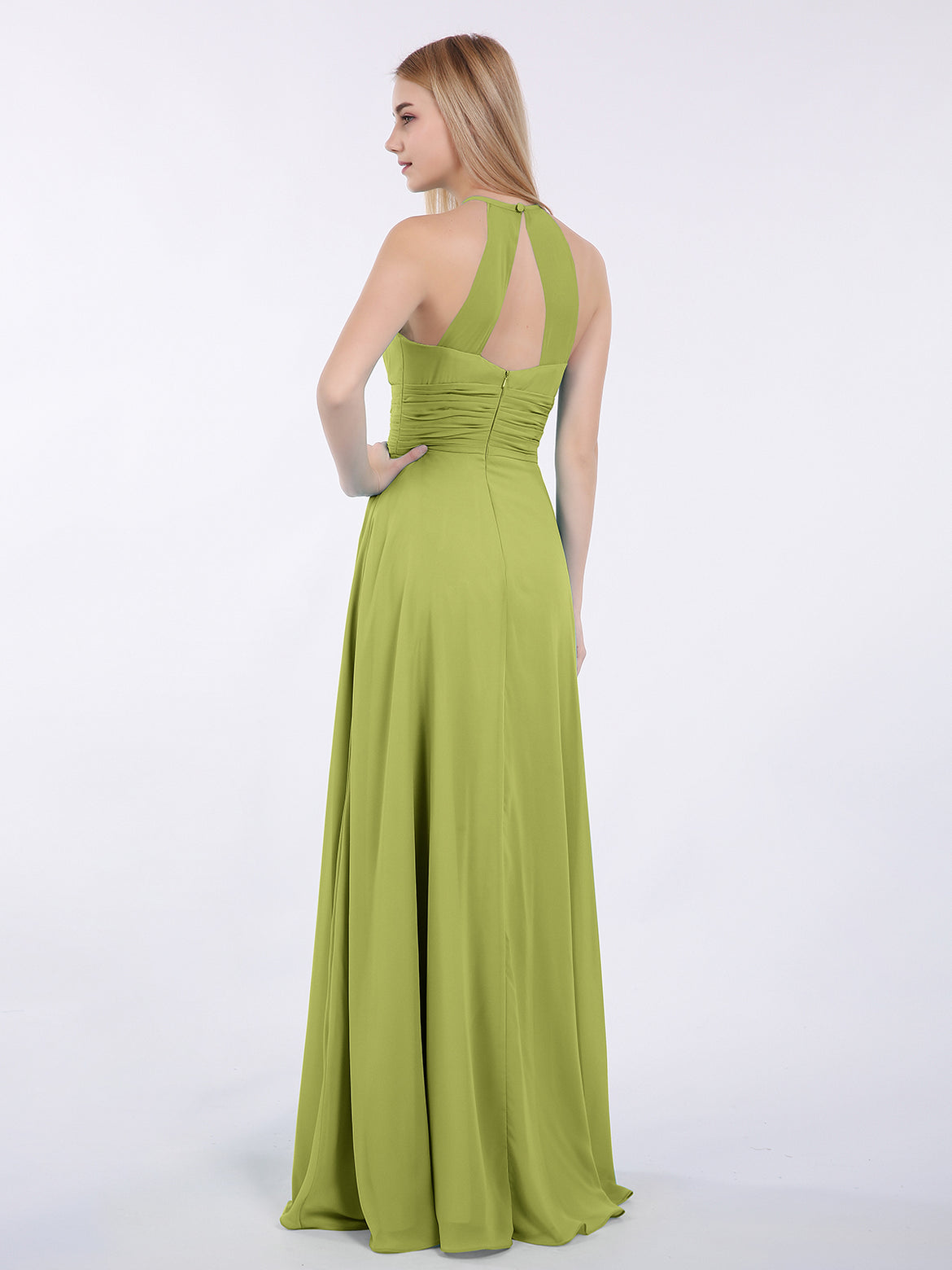 clover colored bridesmaid dresses BABARONI V Neck Full Length Chiffon Bridesmaid Dress Clover, Clover / US0 main image 0