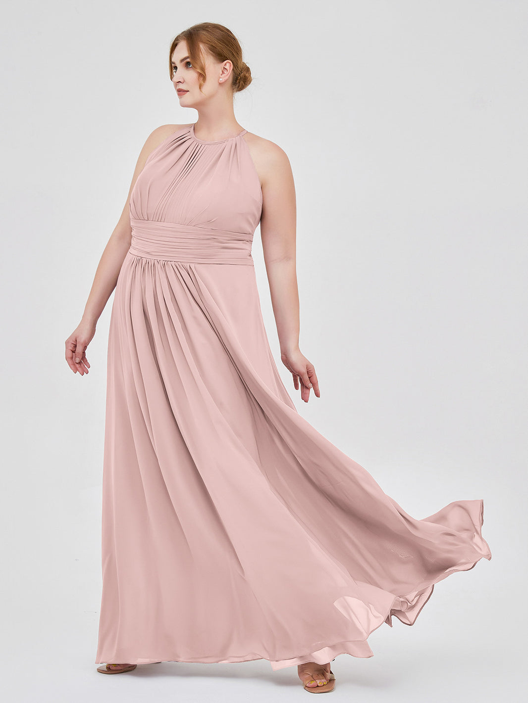dusty rose maxi dress plus size BABARONI BABARONI Chiffon Dusty Rose Bridesmaid Dresses Halter Floor-length Sleeveless Ruched A-line, Dusty Rose / US0