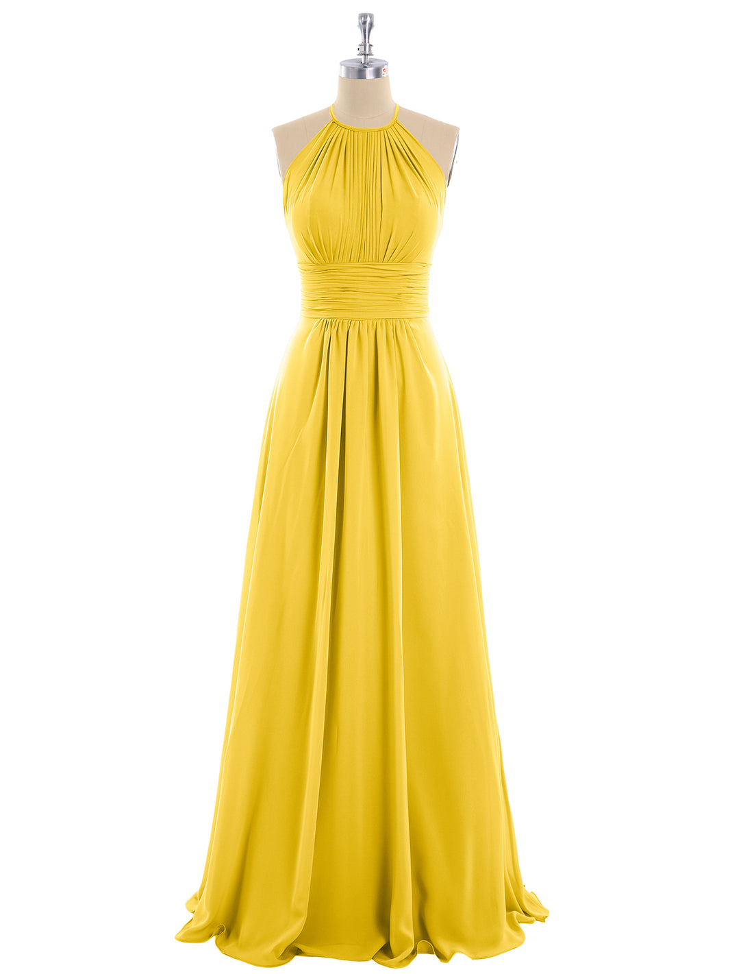 golden yellow bridesmaid dresses BABARONI BABARONI Chiffon Marigold Bridesmaid Dresses Halter Floor-length Sleeveless Ruched A-line, Marigold / US0