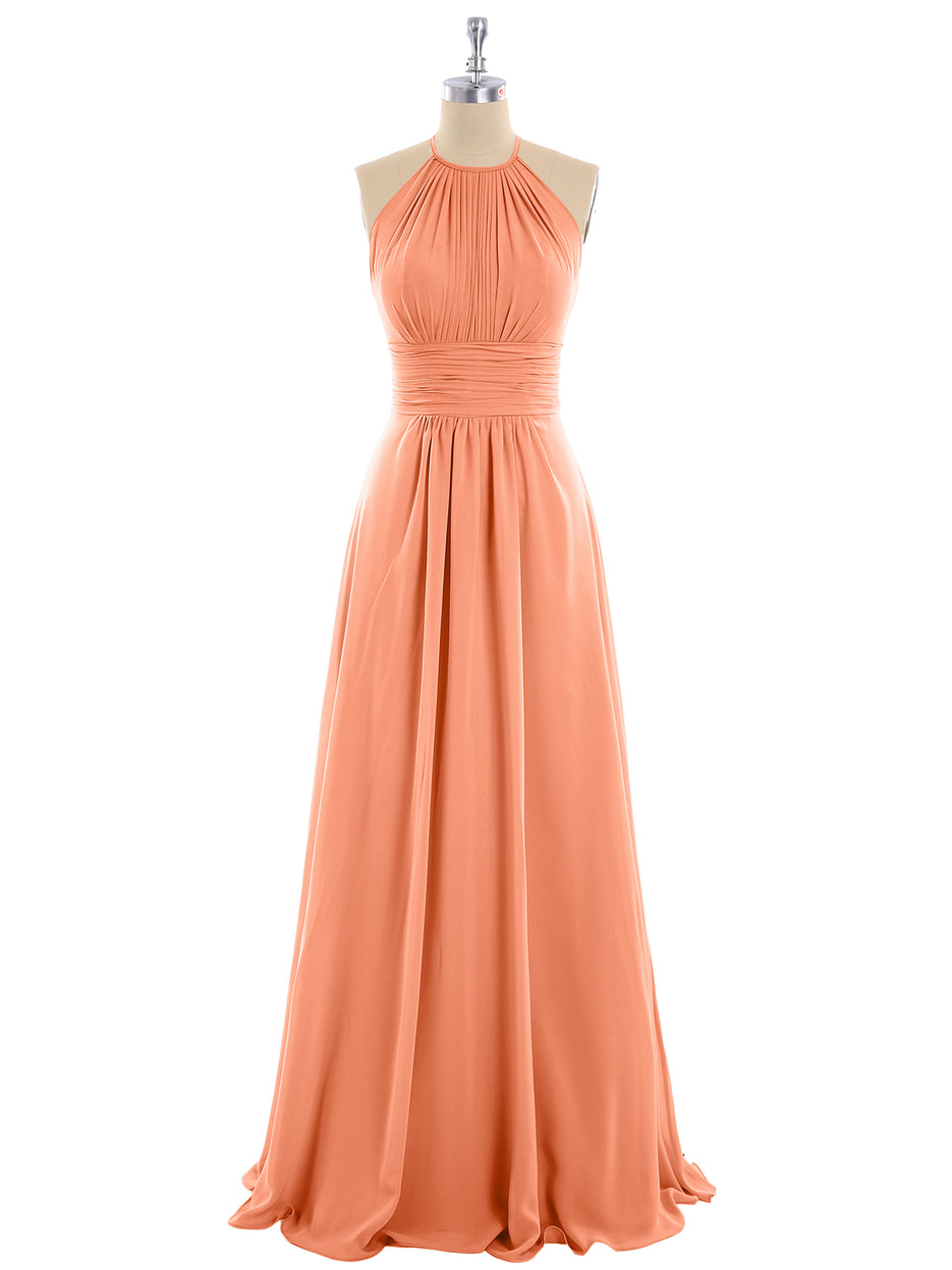 One shoulder Long Chiffon Bridesmaid Gowns Papaya