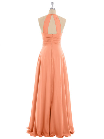 V-neck Chiffon Maxi Bridesmaid Dresses Papaya