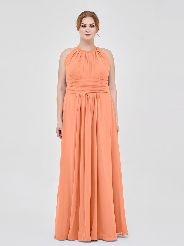 Long Halter Chiffon Dresses of Bridesmaid Papaya Plus Size