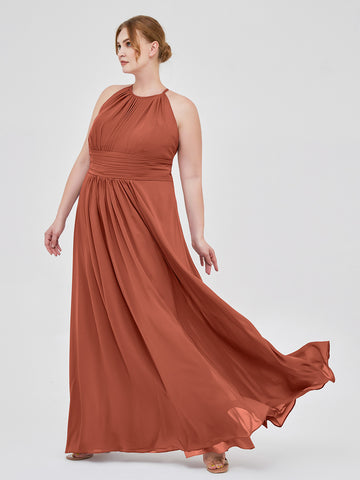 V-neck Chiffon Maxi Bridesmaid Dresses Rust