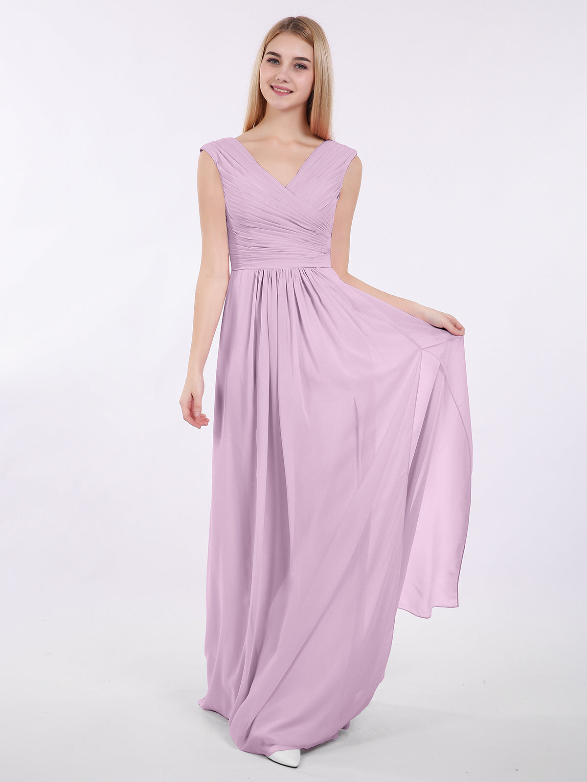 Short Sleeves V-neck Applique Chiffon A-Line Dress Wisteria main image 0