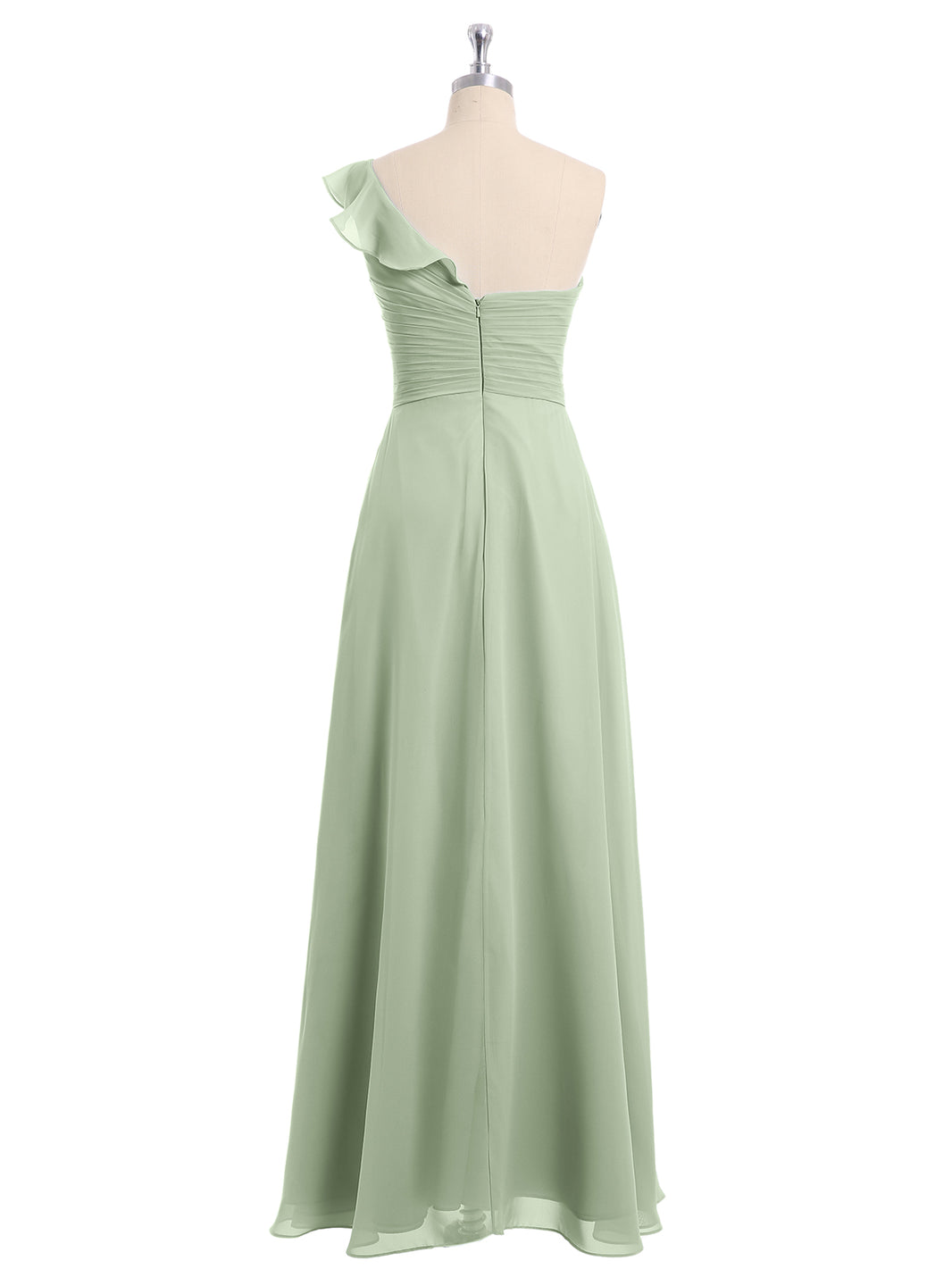 BABARONI Chiffon Dusty Sage Bridesmaid Dresses One Shoulder Floor-length  Sleeveless Ruffle A-line
