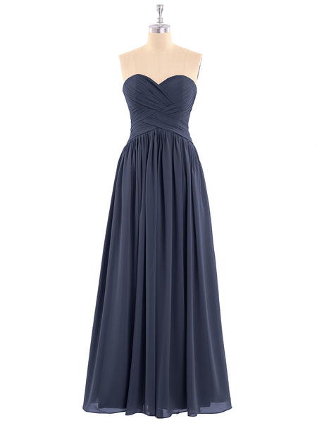 BABARONI Chiffon Dark Navy Bridesmaid Dresses Sweetheart Floor-length Sleeveless Ruched A-line, Dark Navy / US0