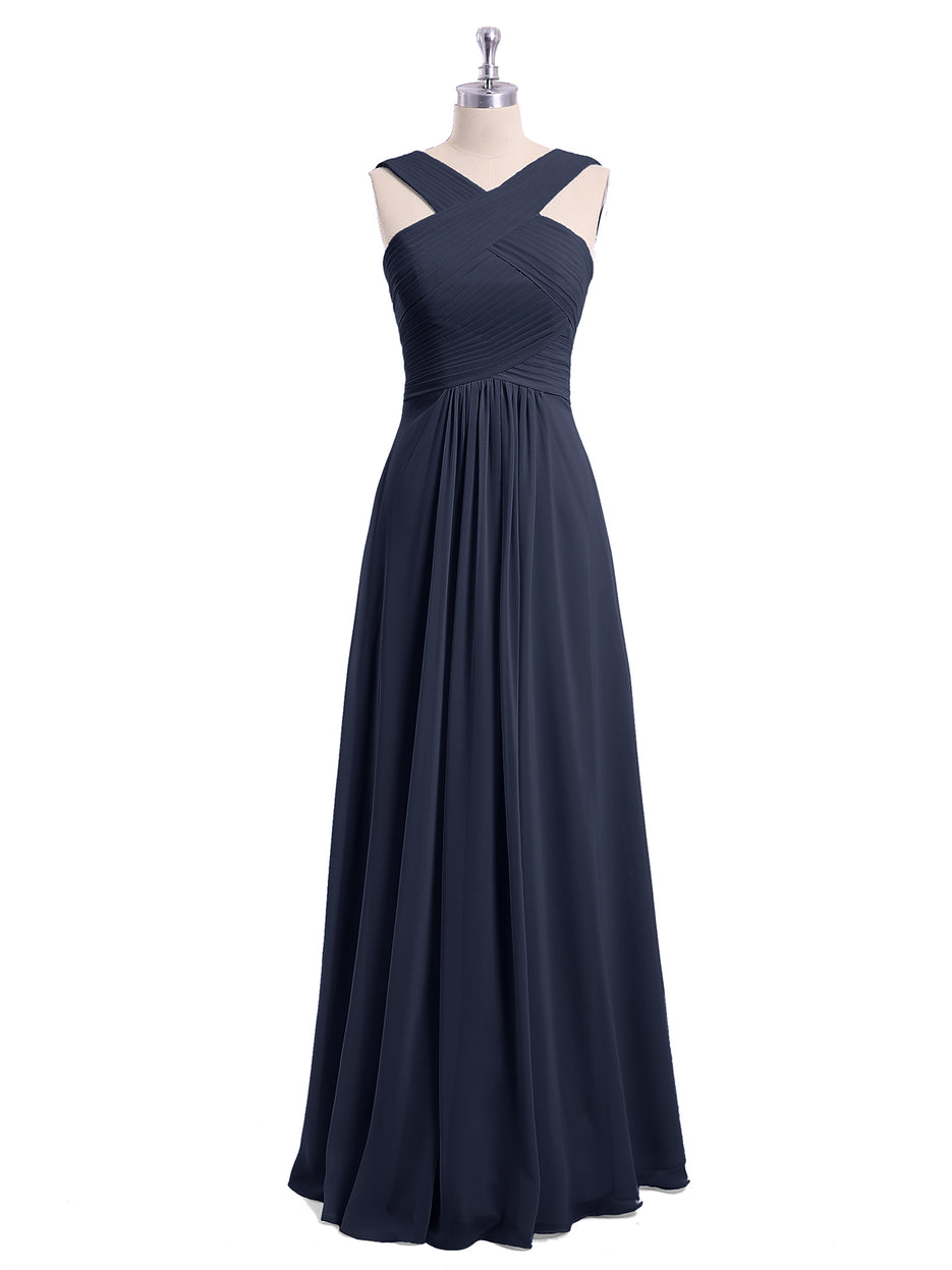 Cross Shoulder Strap Chiffon Dress with Empire Waist Lemon