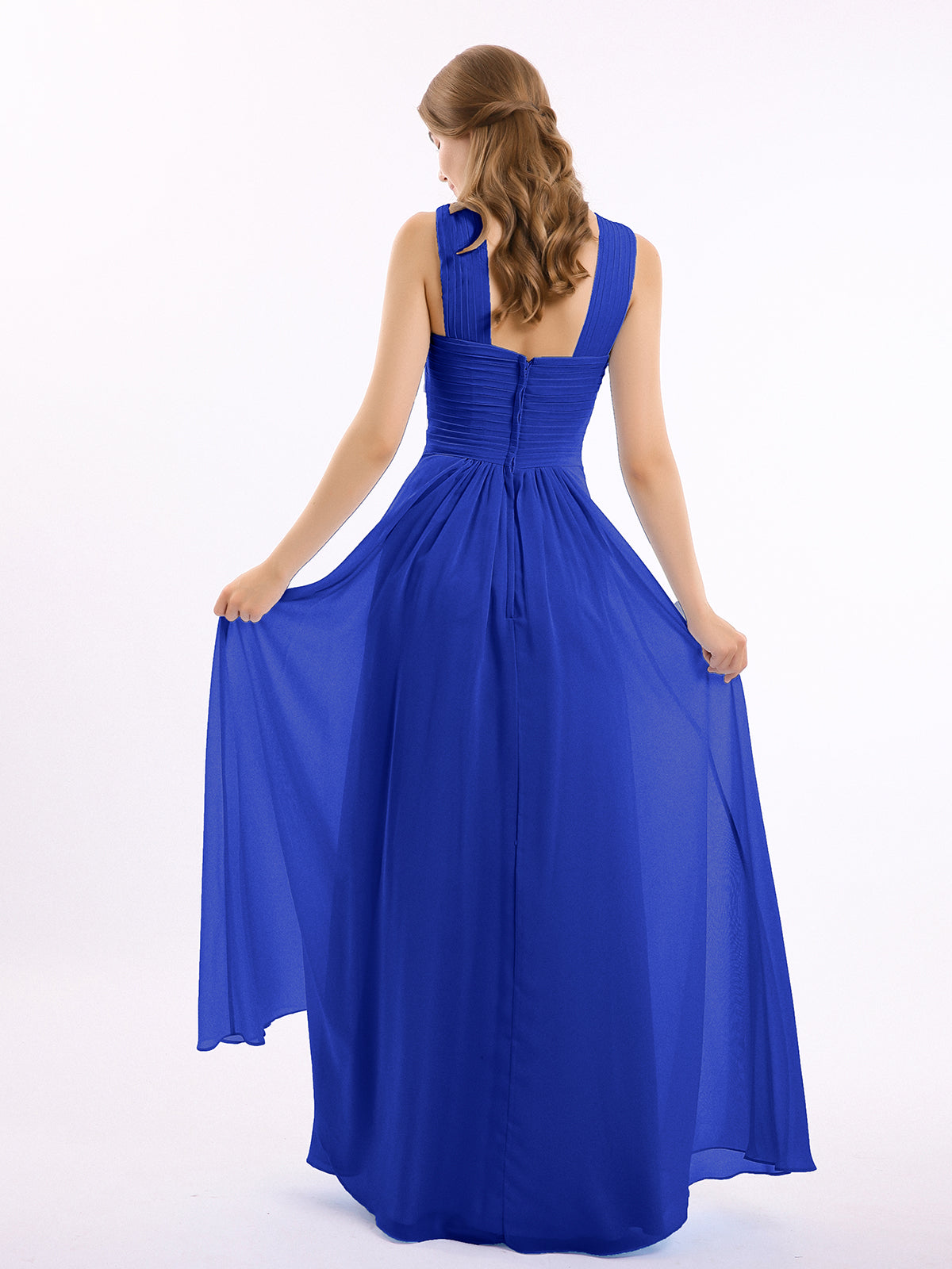 Spaghetti Strap Chiffon Dresses with Bow Royal Blue