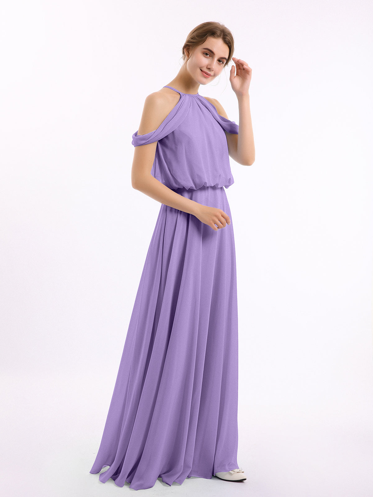 Long Halter Chiffon Dress with Back Double Straps Tahiti Plus Size
