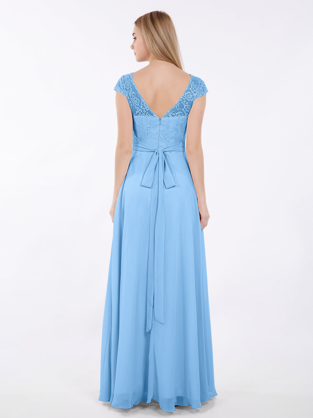 BABARONI Cap Sleeves Chiffon Dress with Sash Blue Plus size, Blue / US18