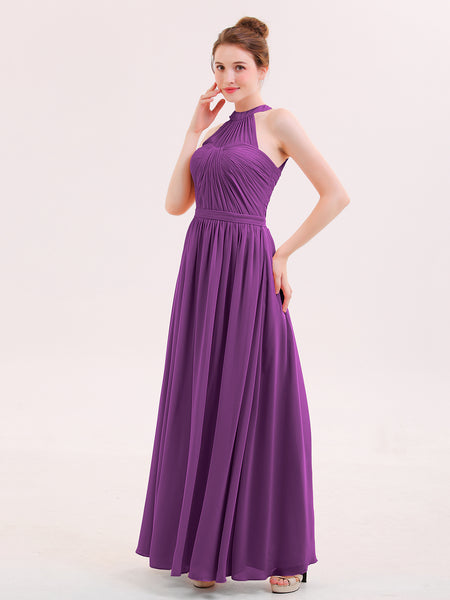 embellished halter neck ruffle maxi dress in grape BABARONI Chiffon Bridesmaid Dresses Floor-length Sleeveless Belt A-line, Grape / US18 Wedding Salwar Suits