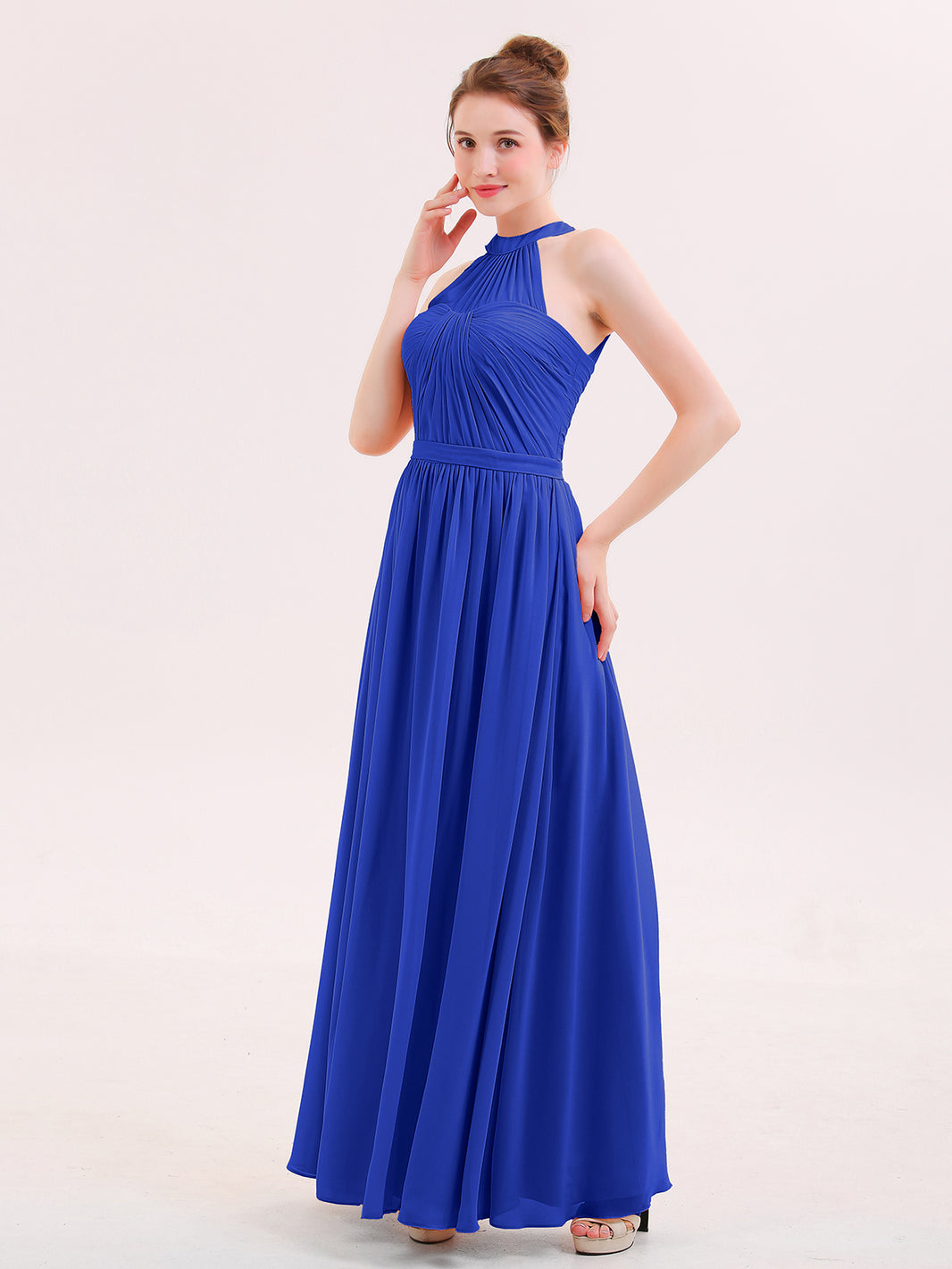 BABARONI Halter Chiffon Long Bridesmaid Gown with Belt Royal Blue, Royal Blue / US0 BABARONI Halter Chiffon Long Bridesmaid Gown with Belt Royal Blue, Royal Blue / US0