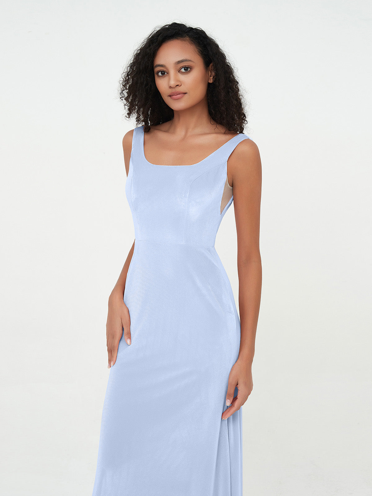 Bateau Neck Mermaid Long Velvet Dresses Sky Blue- Esme | BABARONI