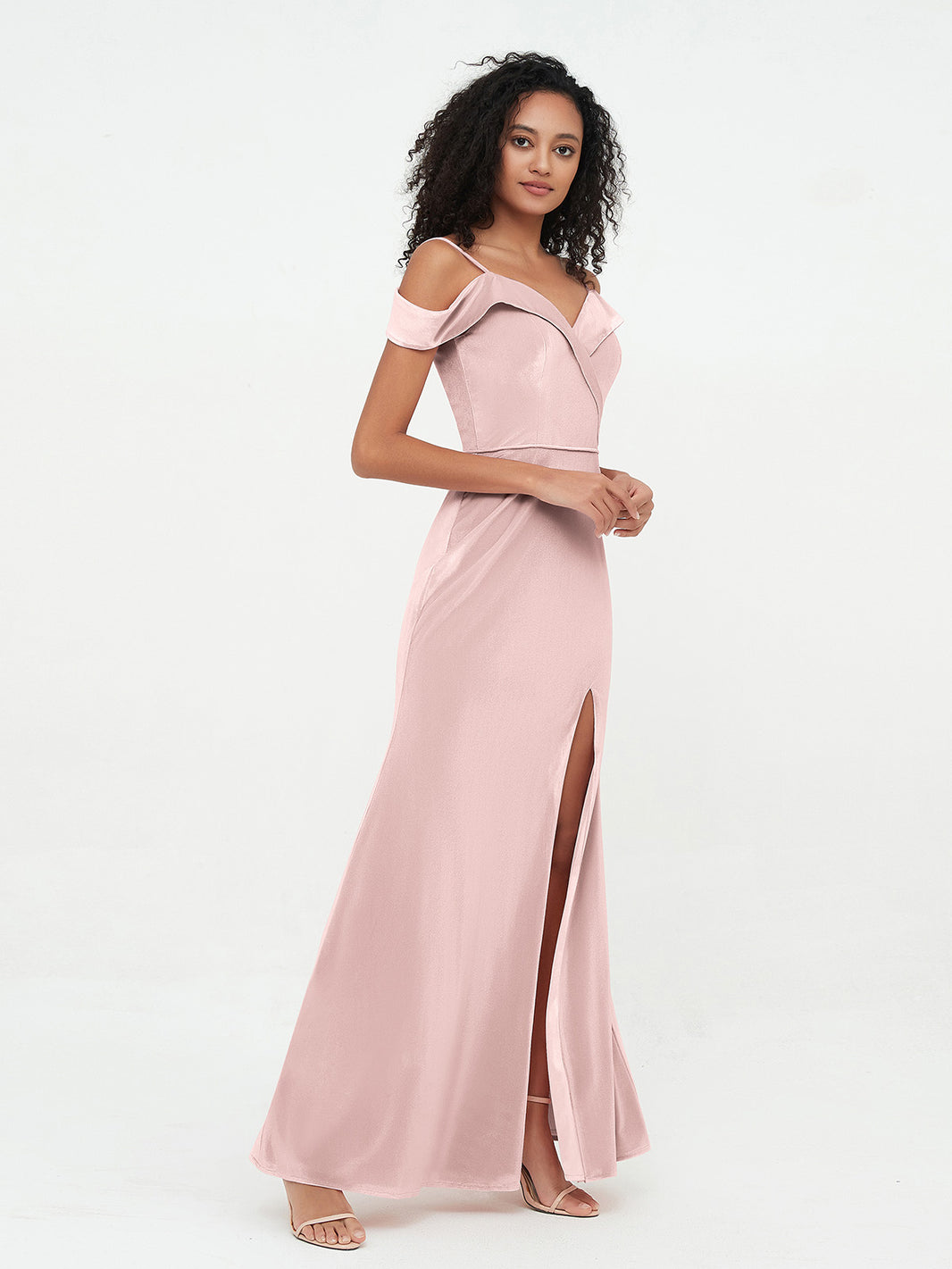 dusty rose off shoulder dress BABARONI BABARONI Velvet Dusty Rose Bridesmaid Dresses Off-the-shoulder Floor-length Spaghetti Straps with Slit Sheath, Dusty Rose / US0