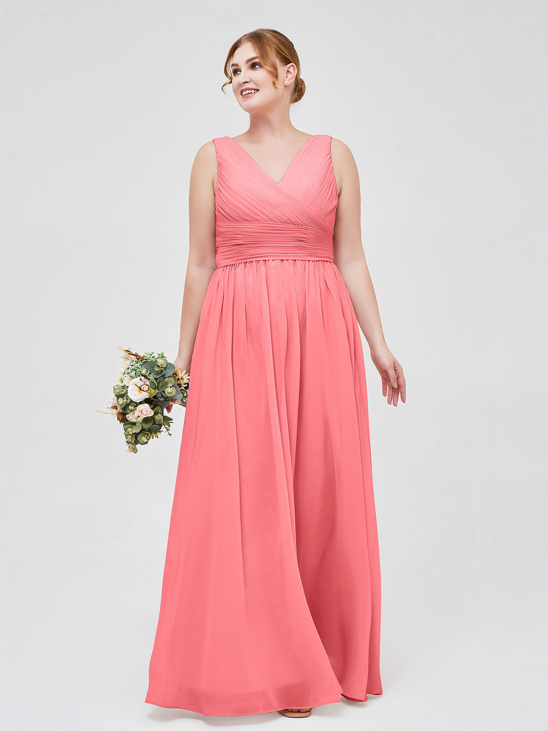 BABARONI V Neckline Floor Length Chiffon Dresses Watermelon, Watermelon / US0