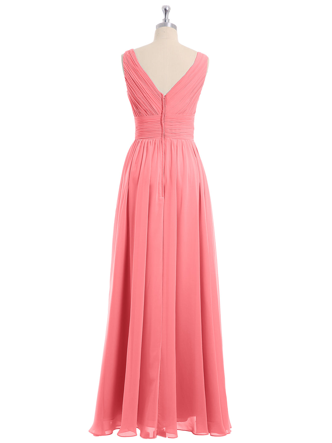 BABARONI V Neckline Floor Length Chiffon Dresses Watermelon, Watermelon / US0