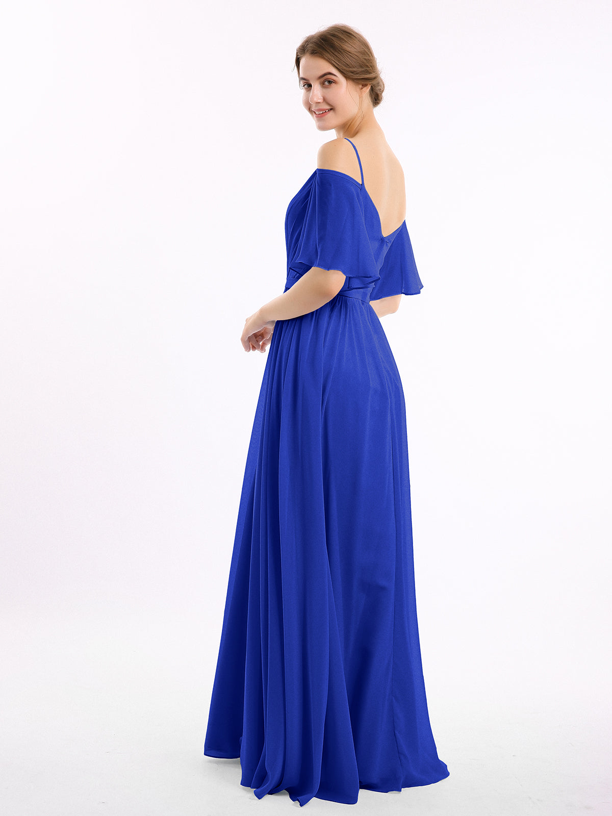 Spaghetti Strap Off Shoulder Chiffon Dresses Geri Royal Blue