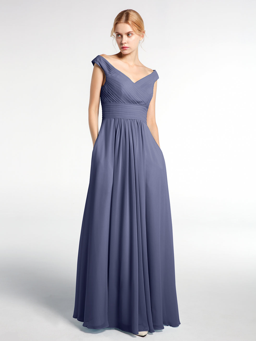 BABARONI Off shoulder V-neck Maxi Dress with Pockets-Stormy, Stormy / US0