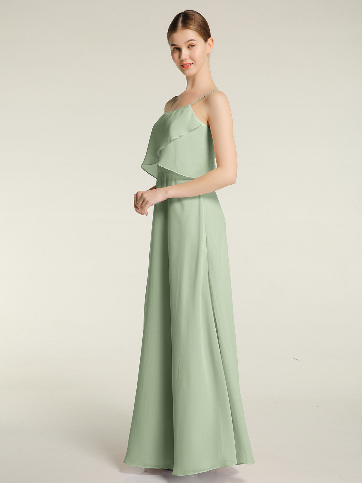 Ankle Length Light Sage Bridesmaid Dresses Spaghetti-Strap Us10