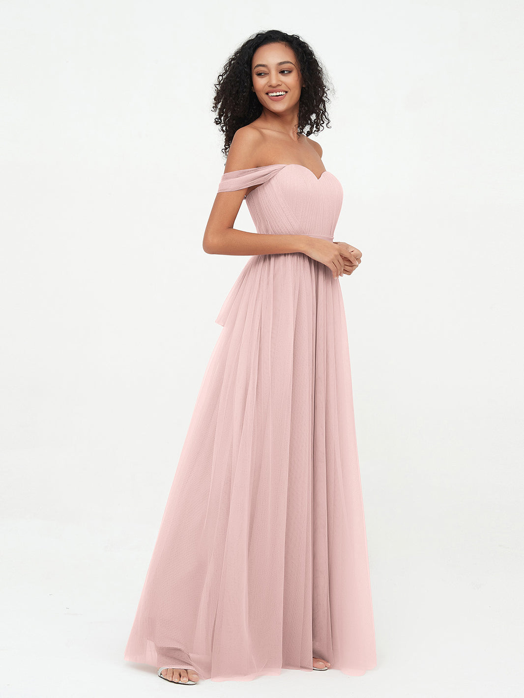 off the shoulder dusty rose bridesmaid dress BABARONI Tulle Dusk Dresses Off-the-shoulder Floor-length Straps A-line, Dusk / US18 StyleId:W8207R Size:US11 / EU44 / UK8.5 while a stylish slit Blue Short Grad Dresses