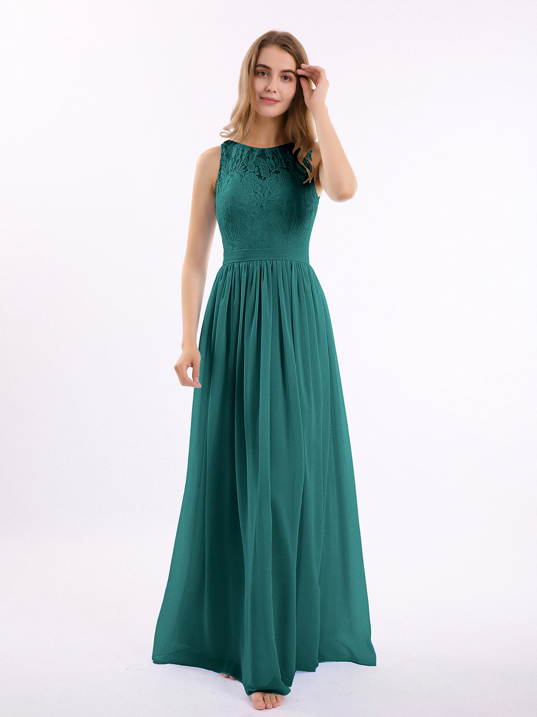 gwendolyn maxi dress BABARONI Lace And Chiffon Long Gown of Bridesmaids-Peacock, Peacock / US0