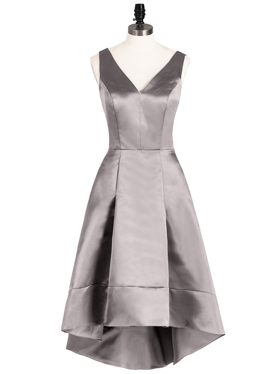 BABARONI Satin Silver Bridesmaid Dresses V-neck Asymmetrical Sleeveless  Pocket A-line