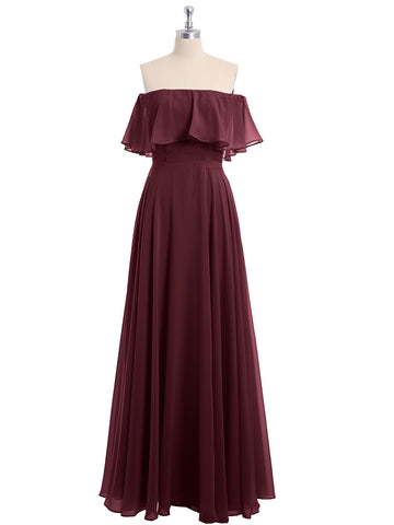 A-Line Off the Shoulder Chiffon Floor-Length Dress Cabernet