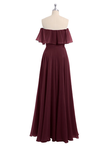 Off the Shoulder Long Chiffon Dresses Cabernet