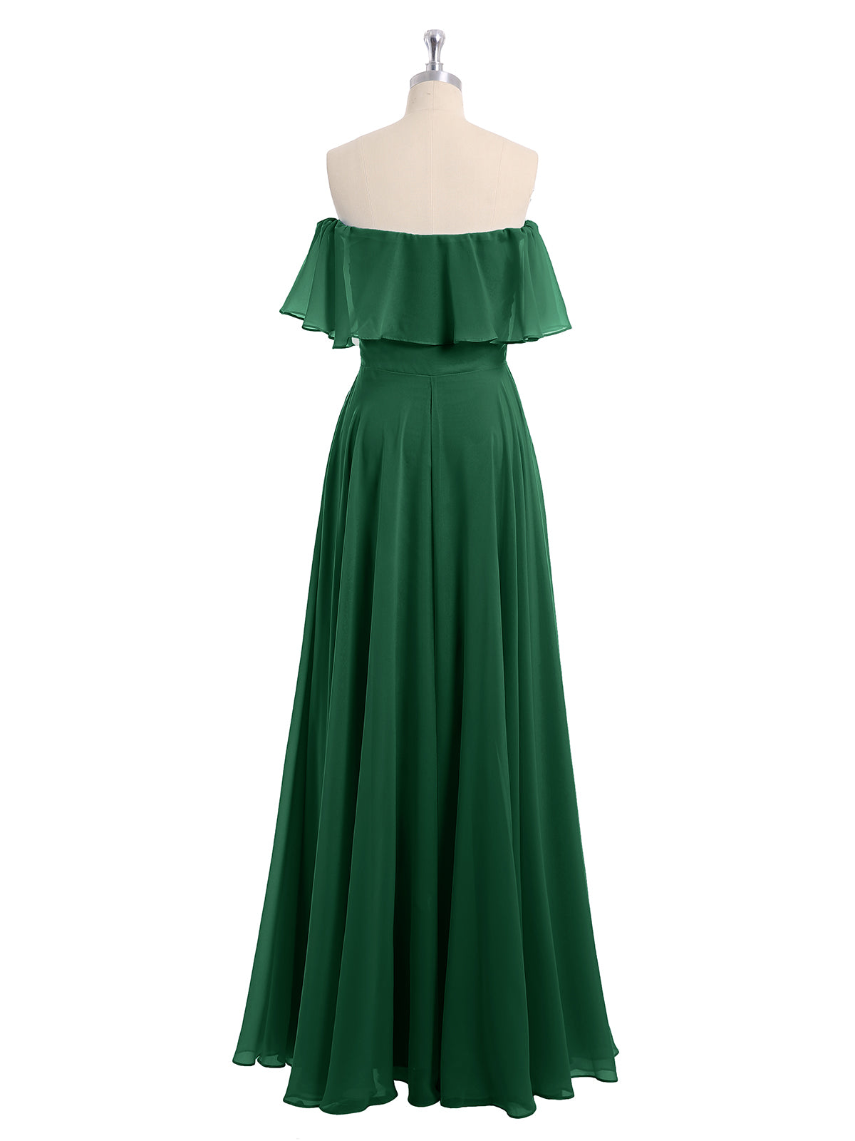 Off the Shoulder Long Chiffon Dresses Dark Green
