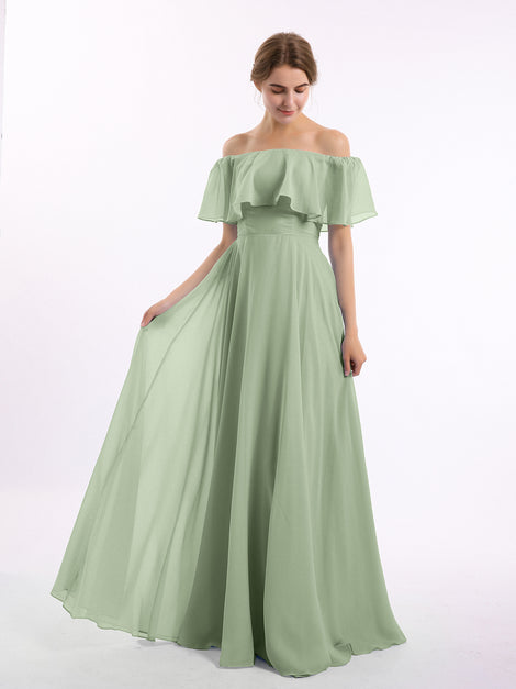 V-neck Simple Chiffon Full Length Dresses Dusty Sage Plus Size main image 0