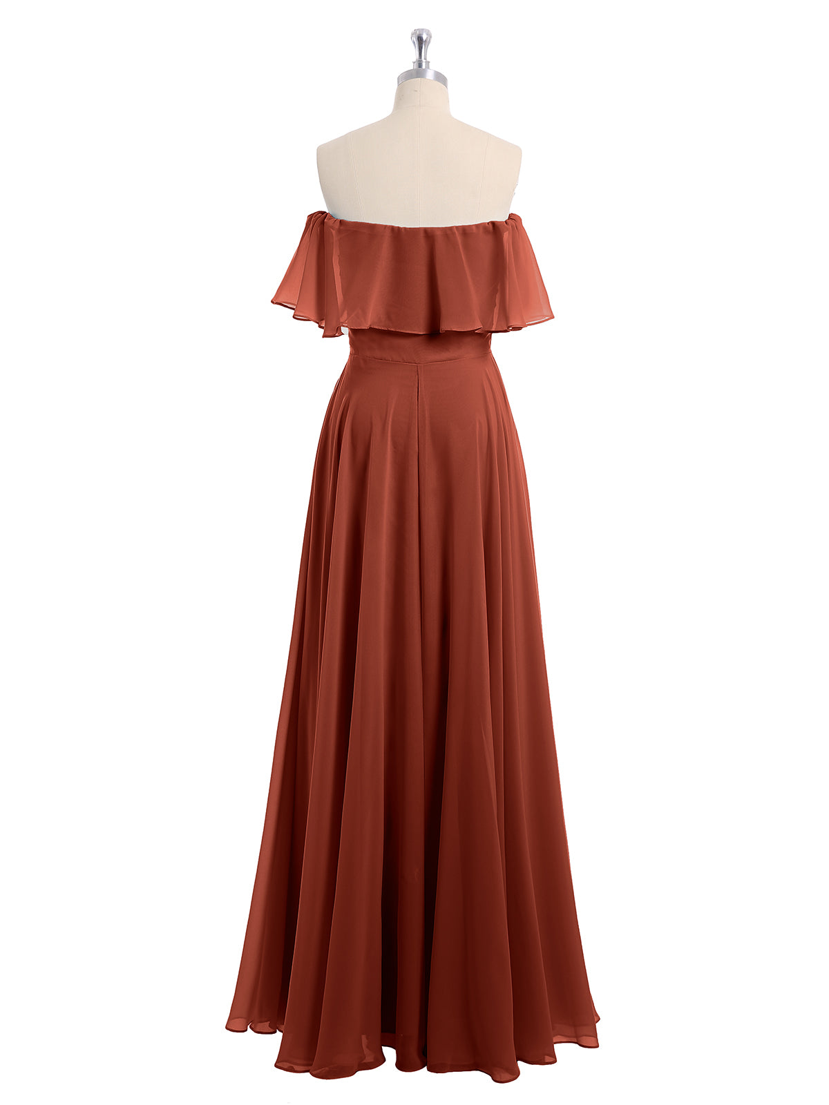 Off the Shoulder Long Chiffon Dresses Rust