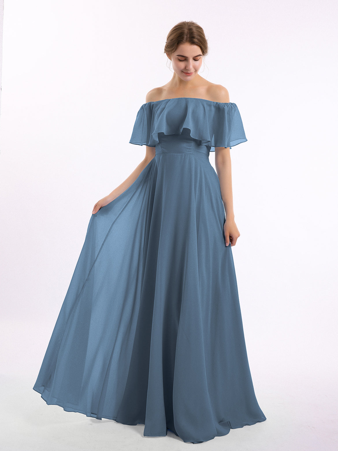 blue dress for baby girl Off the Shoulder Bridesmaid Dresses Slate Grey Tulle Cheap Bridesmaid  Dresses ARD1146 main image 1