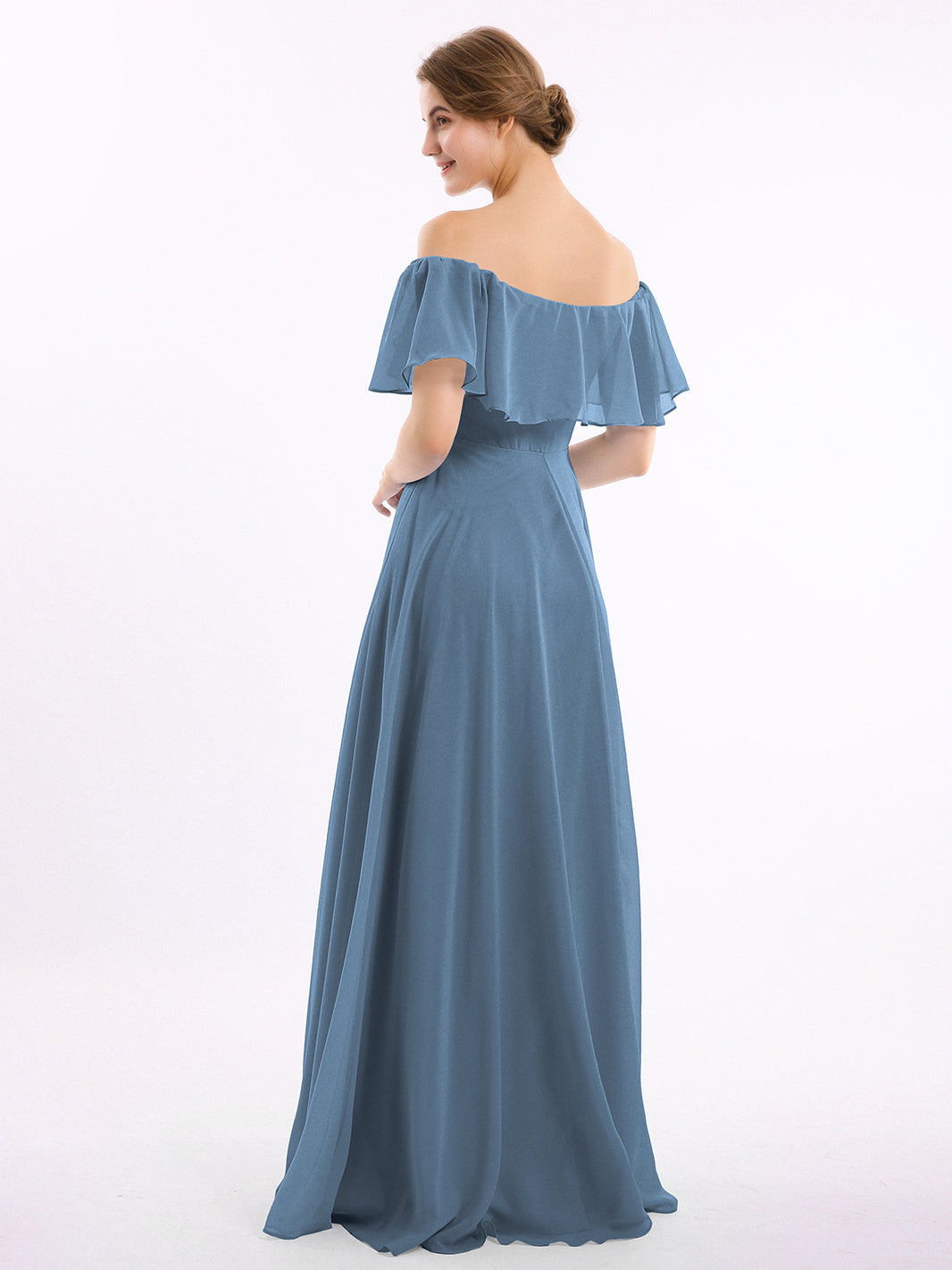 BABARONI Off the Shoulder Chiffon Full Length Dress-Slate Blue, Slate Blue / US0