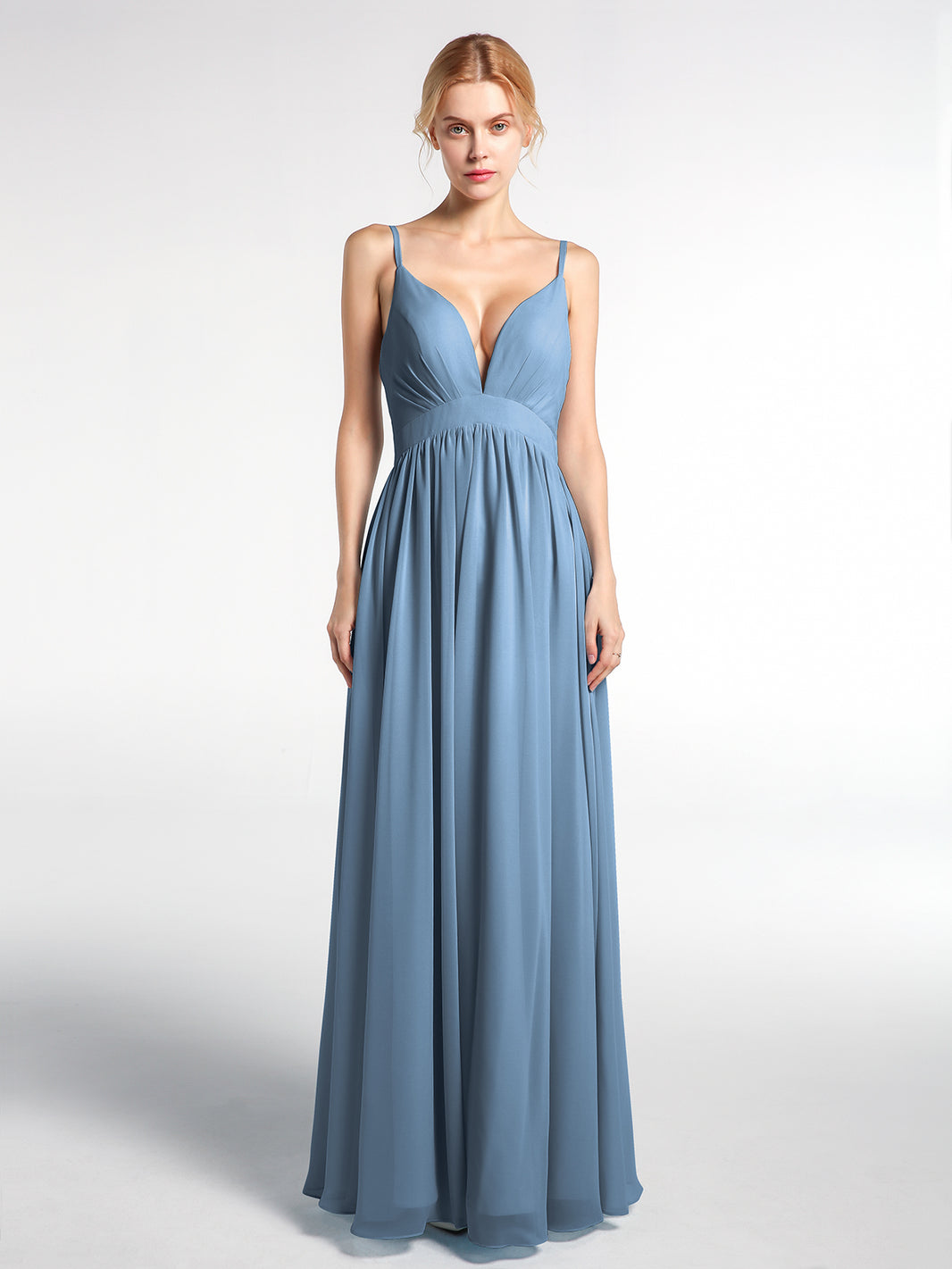 BABARONI Deep V-neck Empire Waist Chiffon Long Dress-Slate Blue, Slate Blue / US0 BABARONI Deep V-neck Empire Waist Chiffon Long Dress-Slate Blue, Slate Blue / US0