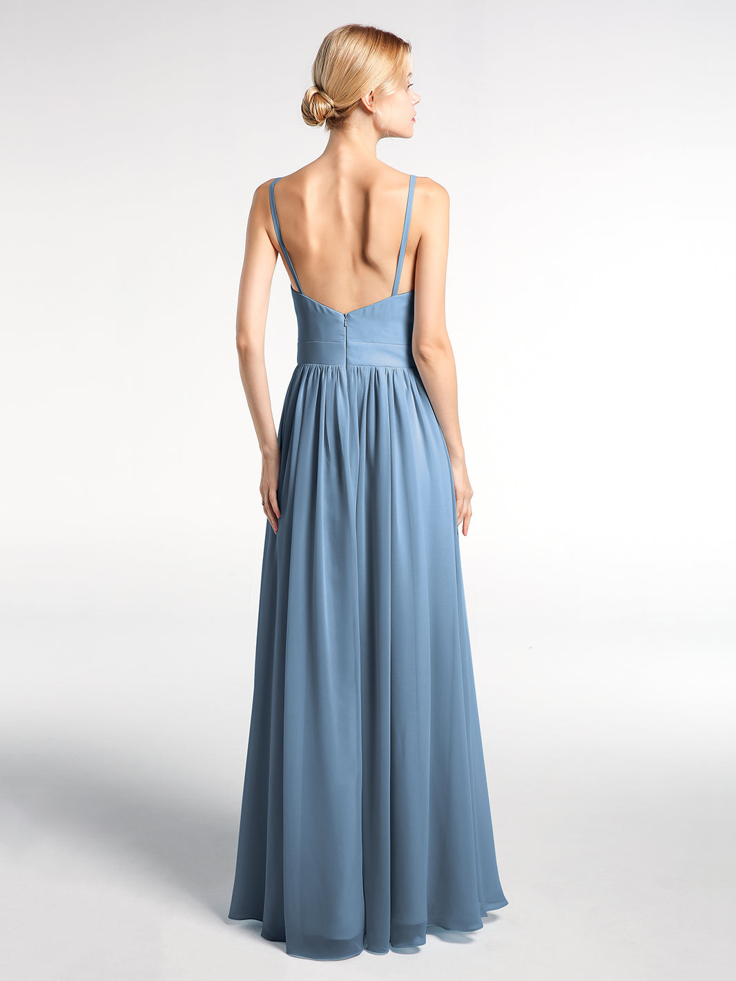 BABARONI Deep V-neck Empire Waist Chiffon Long Dress-Slate Blue, Slate Blue / US0