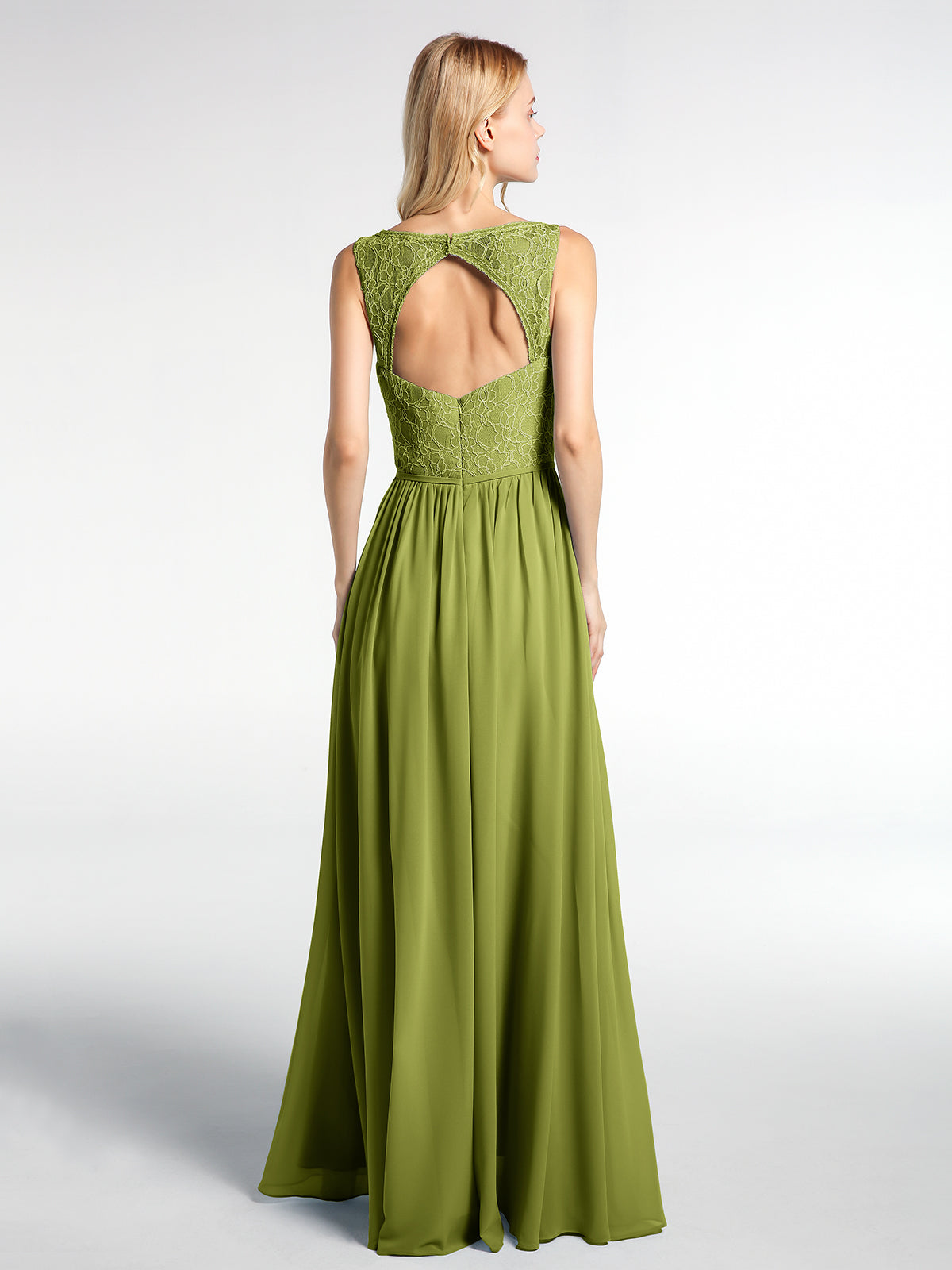 Lace Bodice Chiffon Skirt V-neck Maxi Dress Mist