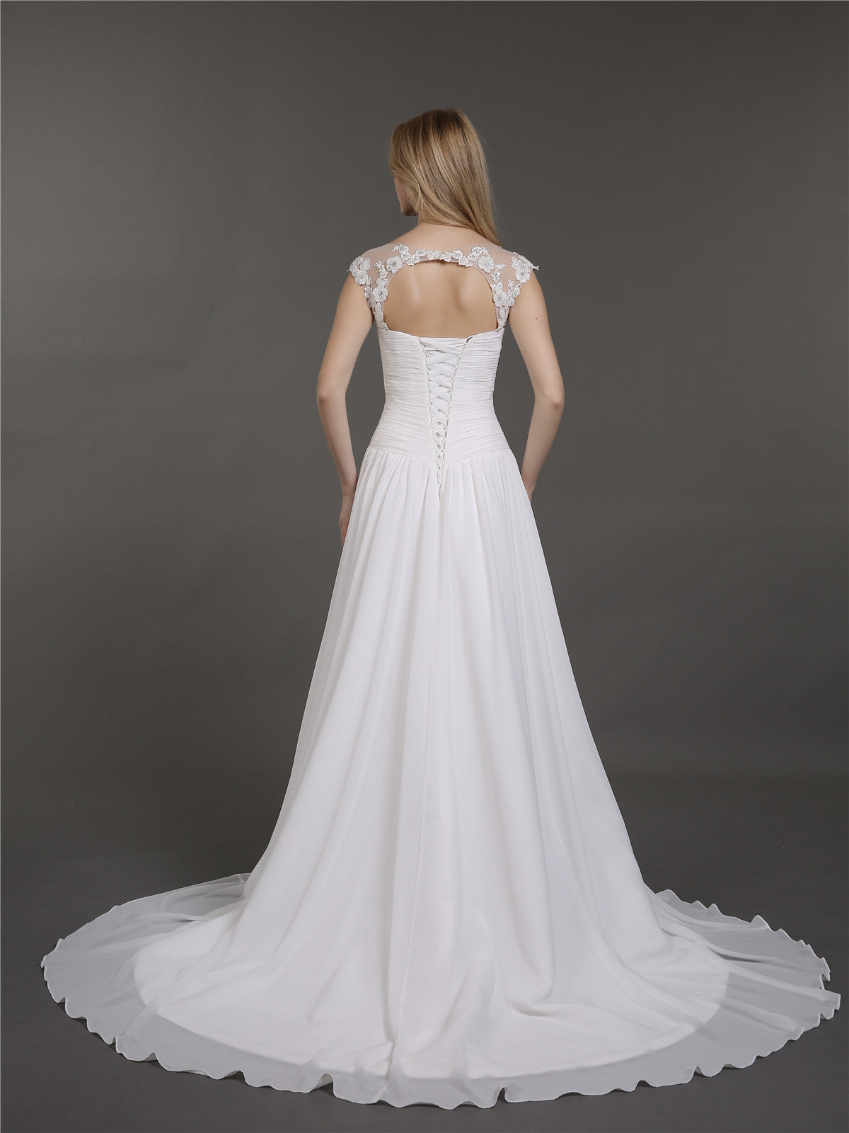 Chiffon with Lace Appliqued Dress for Bride-Ivory  BABARONI