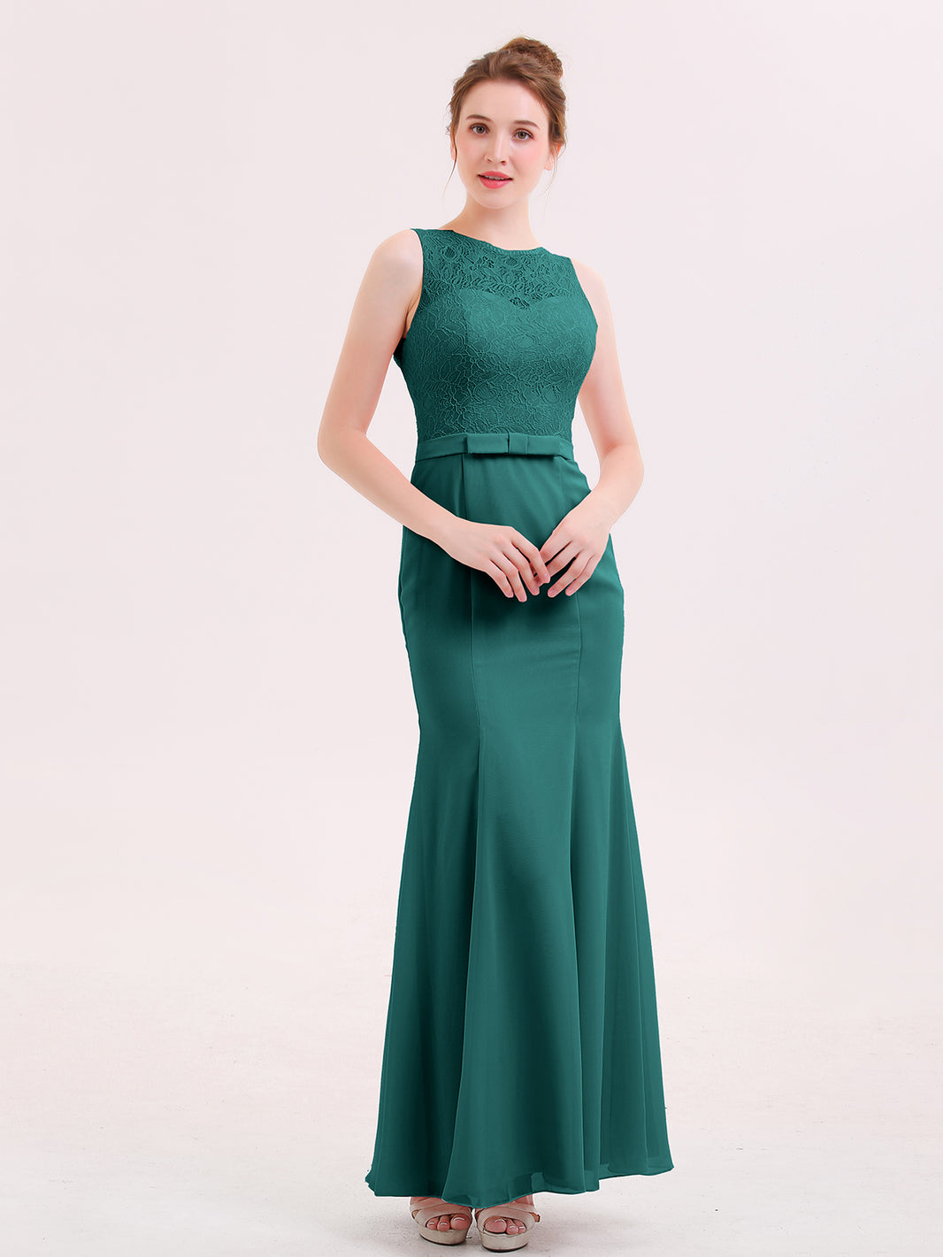 peacock bridesmaid dresses BABARONI BABARONI Chiffon Peacock Bridesmaid Dresses Illusion Floor-length Sleeveless Lace Trumpet/Mermaid, Peacock / US0