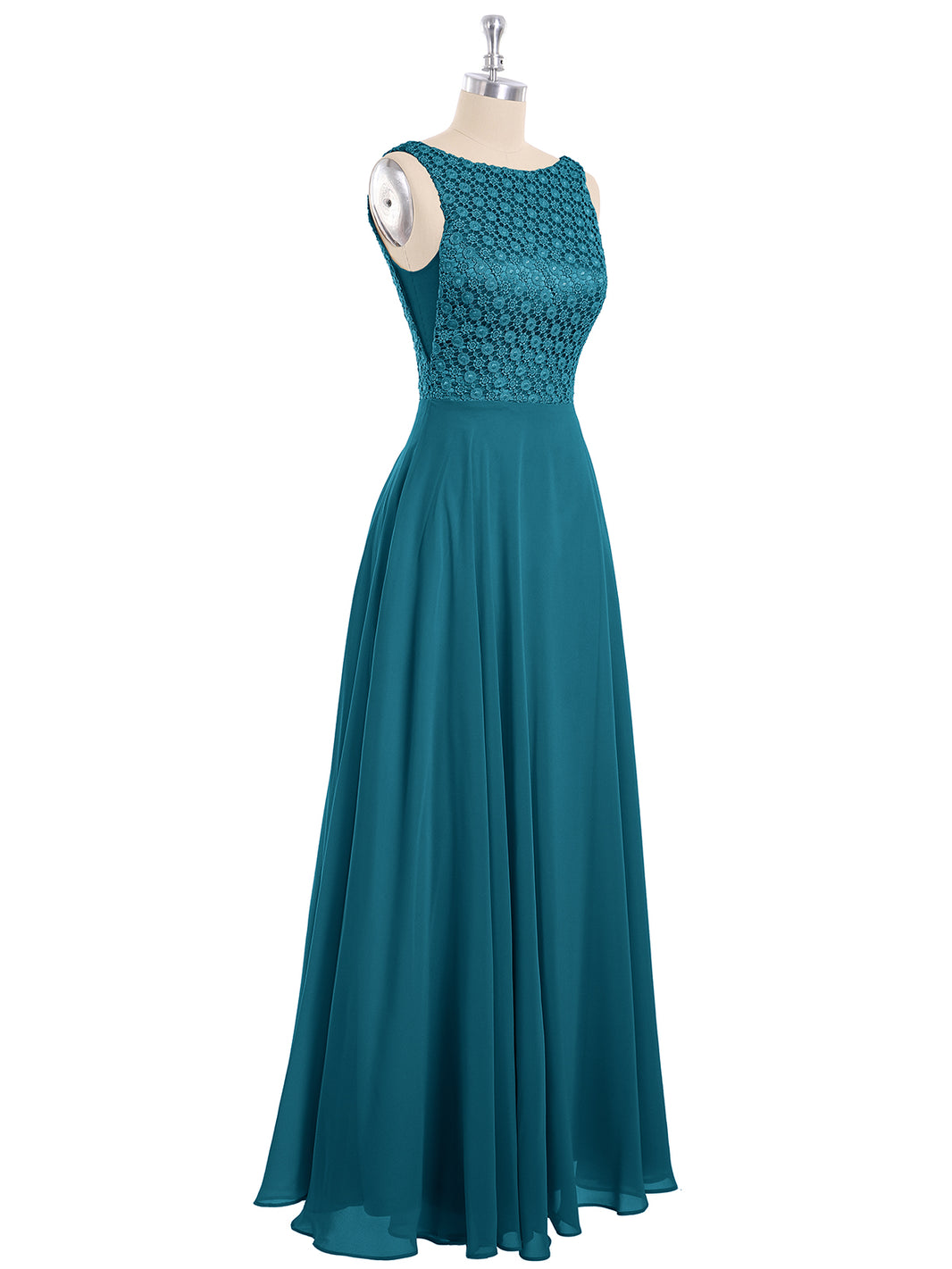 BABARONI Lace Bodice Chiffon Skirt Long Gown-Ink Blue Plus size, Ink Blue / US18