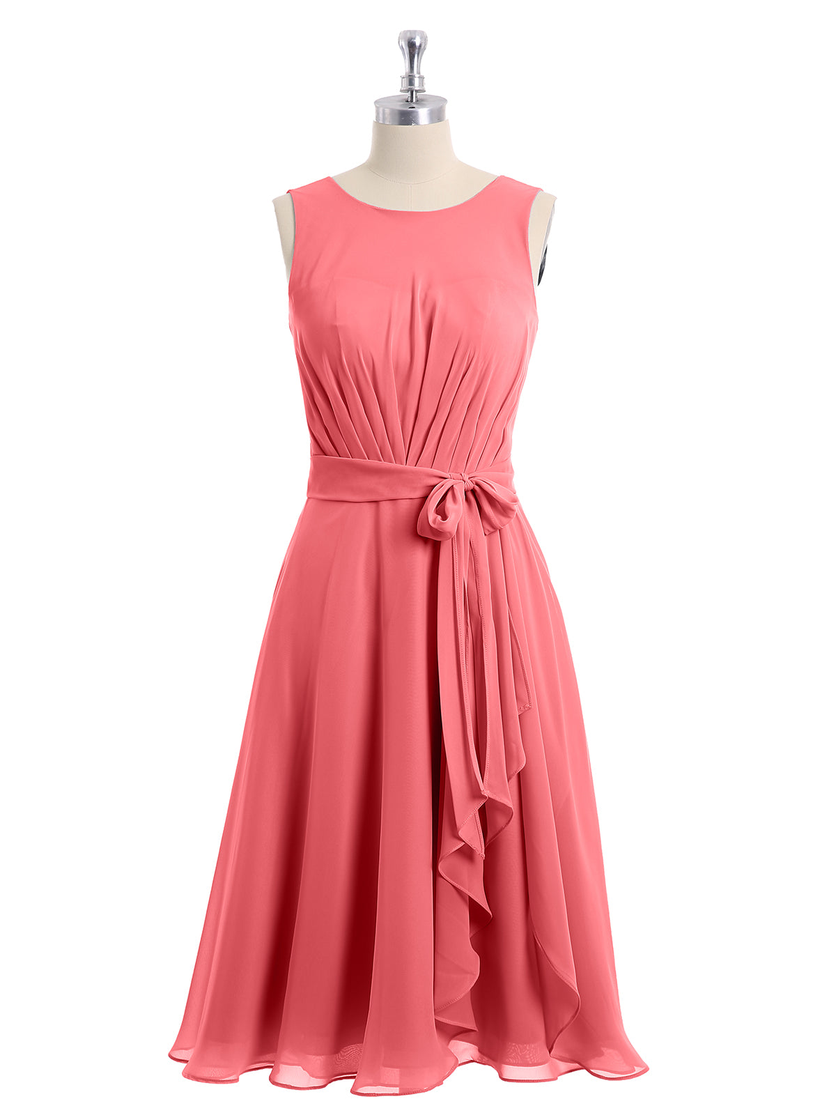 Illusion Neck Chiffon and Lace Short Dress Watermelon main image 0