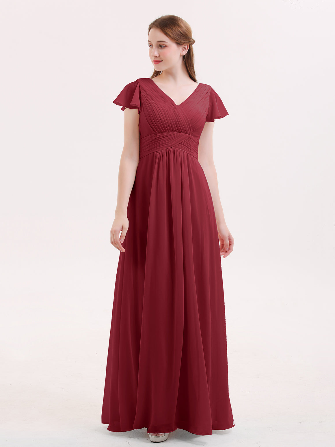 Full Length Chiffon Bridesmaid Dresses Red Plus Size