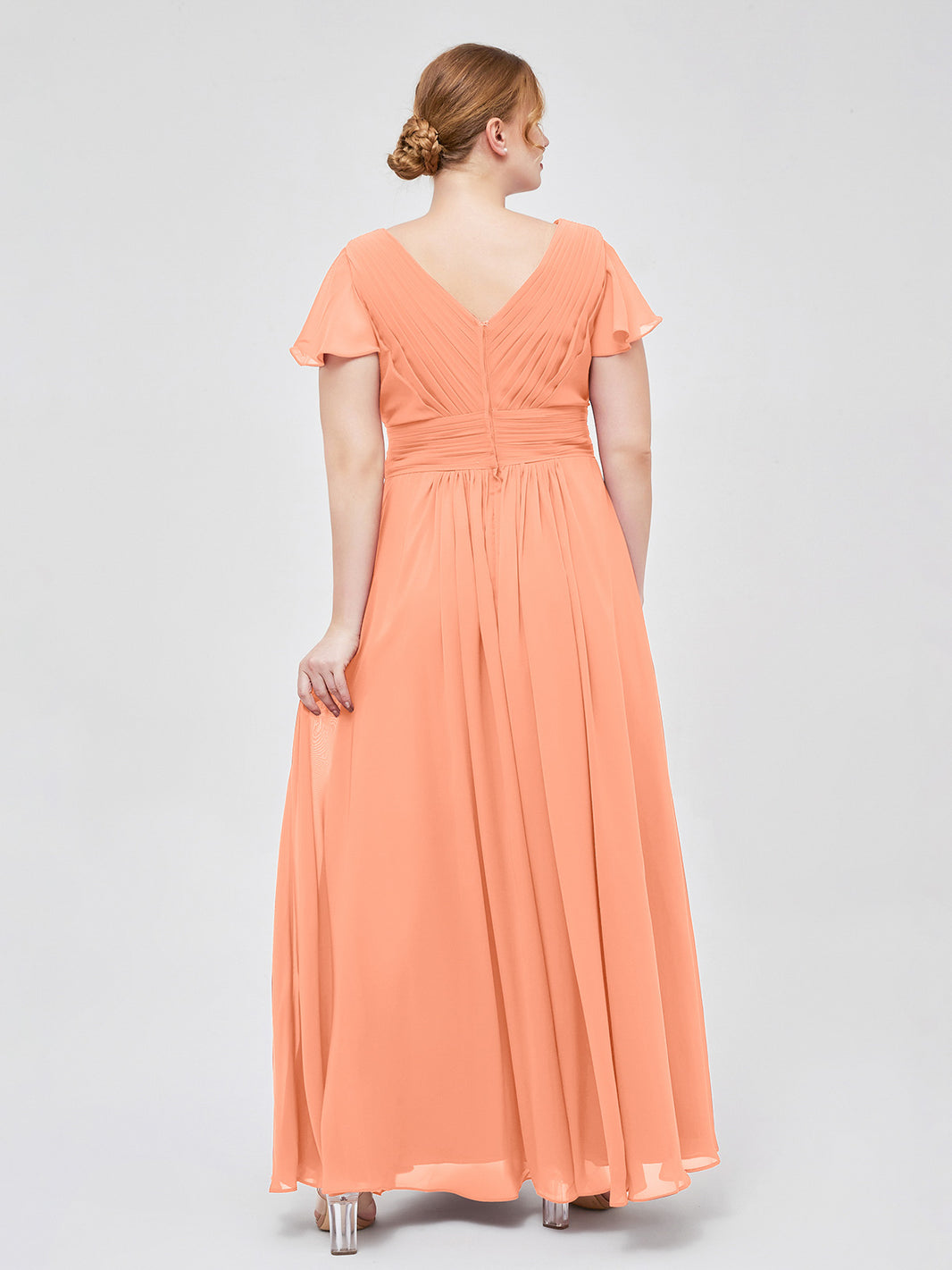 BABARONI Cap Sleeves Chiffon Long Bridesmaid Dress Papaya, Papaya / US0