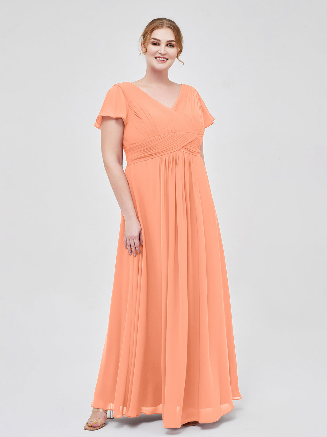 BABARONI Cap Sleeves Chiffon Long Bridesmaid Dress Papaya, Papaya / US0