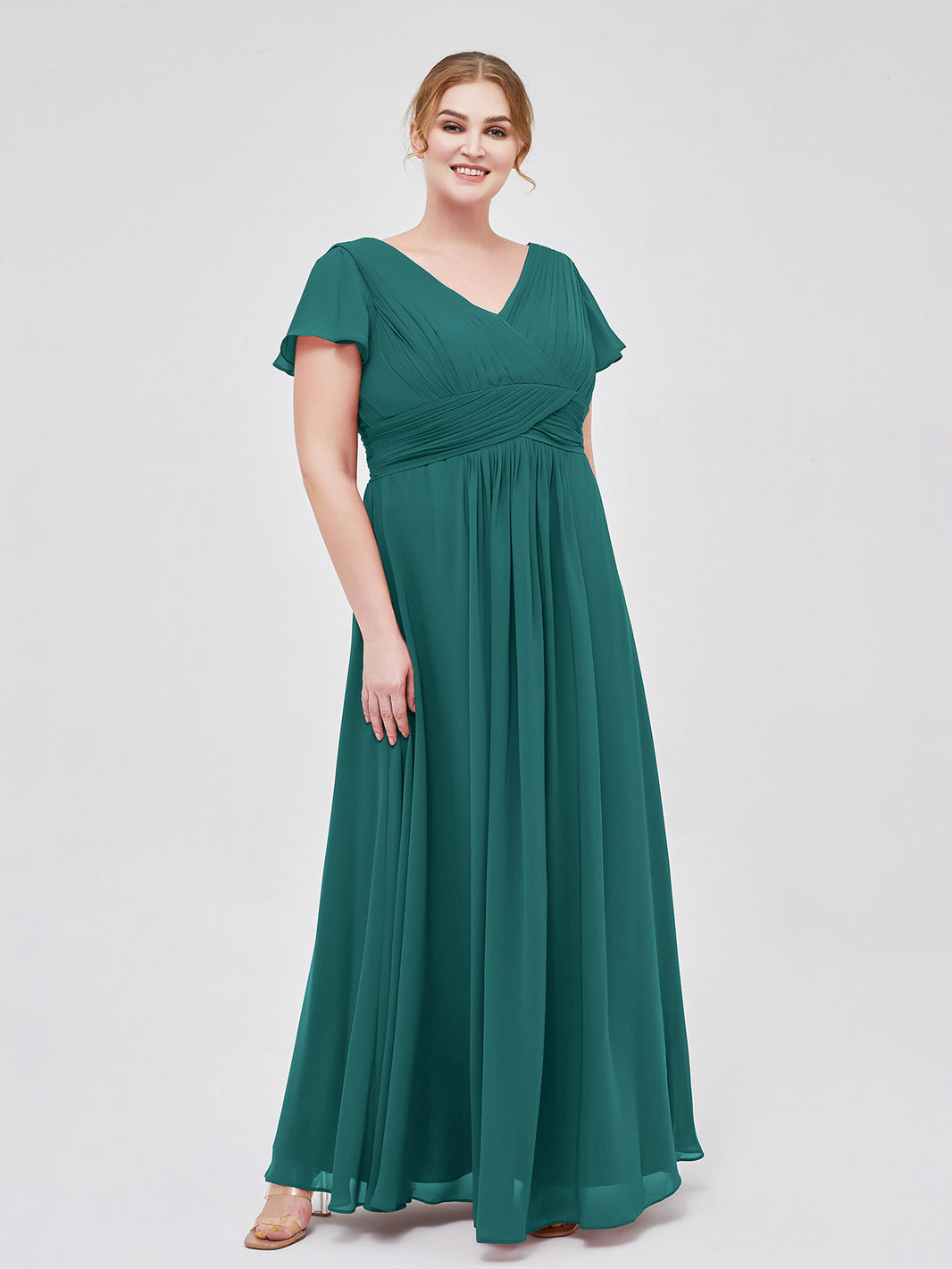 BABARONI Peacock Chiffon Bridesmaid Dress